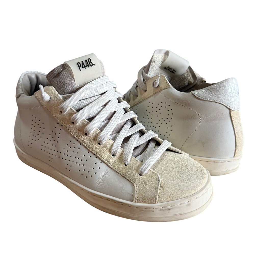 P448 Skate Sneaker Womens 38 Off White Leather Suede High Top Side Zip Italy